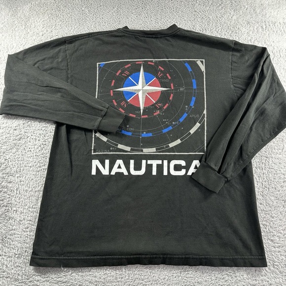 VINTAGE Nautica Shirt Mens Large Black Long Sleeve Compass North Star USA Cotton - Picture 1 of 10